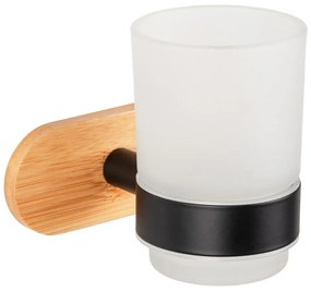 Fekete-natúr színű öntapadós üveg fogkefetartó pohár Orea Bamboo – Wenko