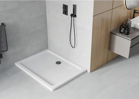 Mexen Flat rektanguláris slim zuhanytálca 80 x 70 cm, fehér, fekete szifon - 40107080B