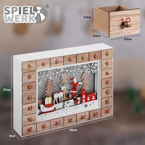 SANTA CLAUS fa adventi naptár világítással, 35x6x27cm, fehér/barna Spielwerk
