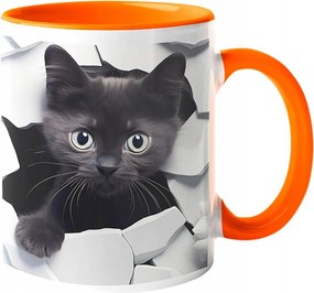 Csodaszép Macskás Bögre Macskáknak Fekete Cica "3D hatás" Ajándék 330ml.