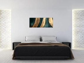 Kép - Zöld absztrakció arannyal I. (120x50 cm)