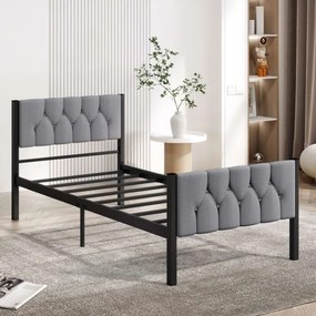 KAROM fém egyszemélyes ágy 90x200 cm, szürke, teherbírás 120 kg