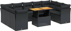 vidaXL 10 részes fekete polyrattan kerti ülőgarnitúra párnákkal