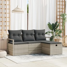 4 darabos kertkanapé szett párnákkal világosszürke poli rattan, 2 üléses kertkanapé tárolóval és párnákkal szürke poli rattan