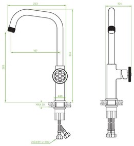 Laveo Muro, magas mosogató csaptelep h-374, grafit, LAV-BAU_965D