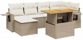 vidaXL 7 részes bézs polyrattan kerti ülőgarnitúra párnákkal