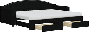 vidaXL fekete kihúzható szövet heverő fiókokkal 80 x 200 cm
