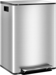 HOMCOM Konyhai Kukás Tartály 2 Rekesszel 2x30L Rozsdamentes Acél Szemetes  Lágyan Csukódó Fedéllel és Kivehető Vödörrel Hálószobába Irodába Nappaliba