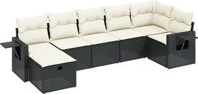 vidaXL 7 részes fekete polyrattan kerti ülőgarnitúra párnával