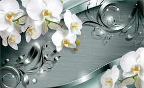 Tapéta Fehér orchideák fémes elegancia modern absztrakt 200x140
