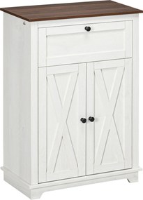 HOMCOM Tálaló Szekrény Nappaliba Kéttáboros Fiókkal és Állítható Polccal Konyhához és Hálószobához 60x30x87.4 cm Fehér | Aosom