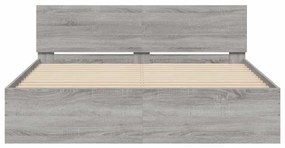 szürke sonoma színű ágykeret fejtámlával és LED-del 150x200 cm