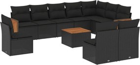 vidaXL 11 részes fekete polyrattan kerti ülőgarnitúra párnákkal