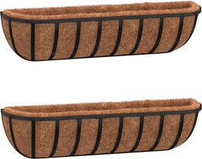 vidaXL 2 db fekete acél fali növénytartó kókusz béléssel 76x21x16 cm