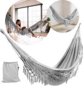 Nagy Kerti Függőágy Boho Rojtos Turista Függőágy Erkélyre Szürke