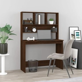 barna tölgy szerelt fa íróasztal polcokkal 102 x 45 x 148 cm