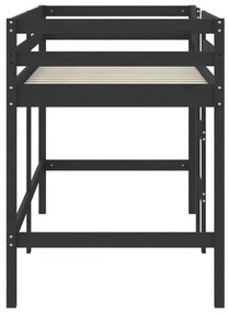 fekete tömör fenyőfa gyerek galériaágy létrával 90 x 200 cm