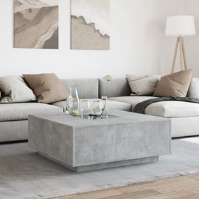 Betonszürke végtelen hatású LED-es dohányzóasztal 100x100x40 cm