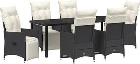 vidaXL Kert étkező szett párnával 7 pcs Fekete polirattan