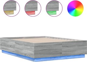 vidaXL szürke sonoma színű szerelt fa ágykeret LED-del 120 x 190 cm