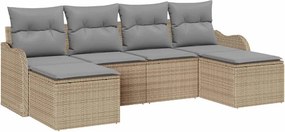 vidaXL Kerti Kanapé Szett párnával 6 pcs Bézs Poli rattan