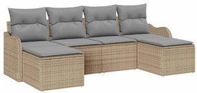 vidaXL Kerti Kanapé Szett párnával 6 pcs Bézs Poli rattan