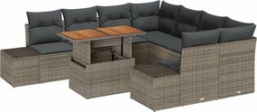 vidaXL Kerti Kanapé Szett tárolóval 9 pcs Szürke Poli rattan