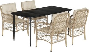 vidaXL 5 részes bézs polyrattan kerti étkezőgarnitúra párnákkal