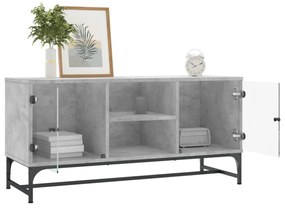 betonszürke TV-szekrény üvegajtókkal 102 x 37 x 50 cm