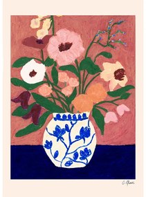 Poszter 30x40 cm Flowers on Blue Table – Carla Llanos – The Poster Club