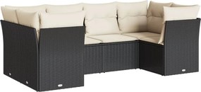 vidaXL 6 részes fekete polyrattan kerti ülőgarnitúra párnákkal