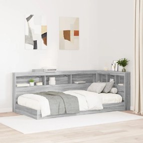 Könyvespolc ágy Szürke Sonoma 100x200 cm Szerelt fa
