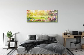 Üvegképek Kosár tojás virág rét 120x60cm