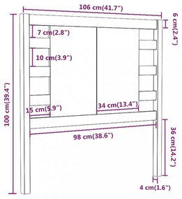 szürke tömör fenyőfa fejtámla 106 x 4 x 100 cm