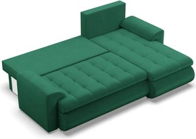 Tokio sarokkanapé, 2 ágyneműtartóval, bársony, jobboldali, zöld