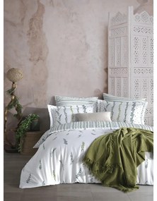 Fehér-zöld kétszemélyes-hosszabbított pamut-szatén ágyneműhuzat 240x220 cm Marseille Floral – Mila Home Luxury