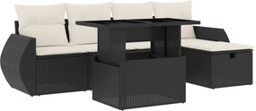 vidaXL 6 részes fekete polyrattan kerti ülőgarnitúra párnákkal