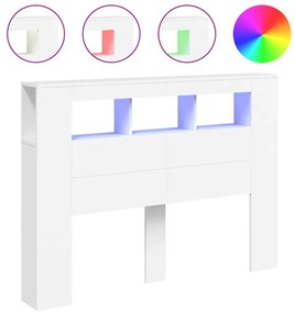 fehér szerelt fa LED-es fejtámla 140x18,5x103,5 cm