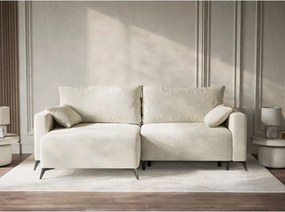 Krémszínű zsenília kinyitható-tárolóhelyes sarokkanapé (bal oldali-heverő résszel) Leon – Maison de Rêve