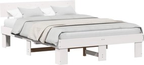 vidaXL Ágykeret fejtámlával Fehér 140 x 200 cm Tömör fenyőfa