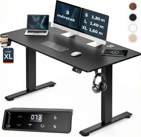 FLEXI állítható magasságú irodai íróasztal, 160x75x72–117cm, fekete Casaria