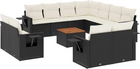 vidaXL 12 részes fekete polyrattan kerti ülőgarnitúra párnákkal