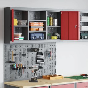3 részes szerszám szekrény és pegboard készlet falra szerelhető vörös fém