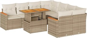 vidaXL 9 részes bézs polyrattan akácfa kerti ülőgarnitúra párnákkal