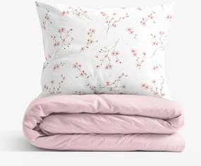 Goldea pamut ágyneműhuzat duo - cseresznyevirágok, púderrózsaszín hátoldal 140 x 200 és 70 x 90 cm
