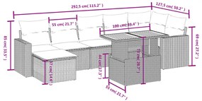 8 részes szürke polyrattan kerti ülőgarnitúra párnákkal