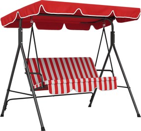 Outsunny 3 személyes kertihinta állítható tetővel párnákkal üléssel és háttámlával 1,72L x 1,1W x 1,53H m fekete acél piros poliészter | Aosom
