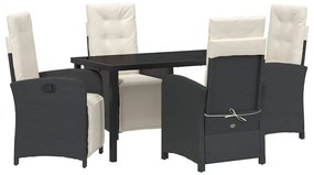 vidaXL Kert étkező szett párnával 5 pcs Fekete polirattan