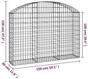 íves horganyzott vas gabion kosár 150x30x100/120 cm