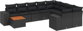 vidaXL 10 részes fekete polyrattan kerti ülőgarnitúra párnákkal